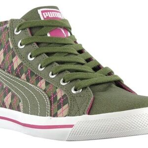 Puma Olive and Pink Plaid High-Tops